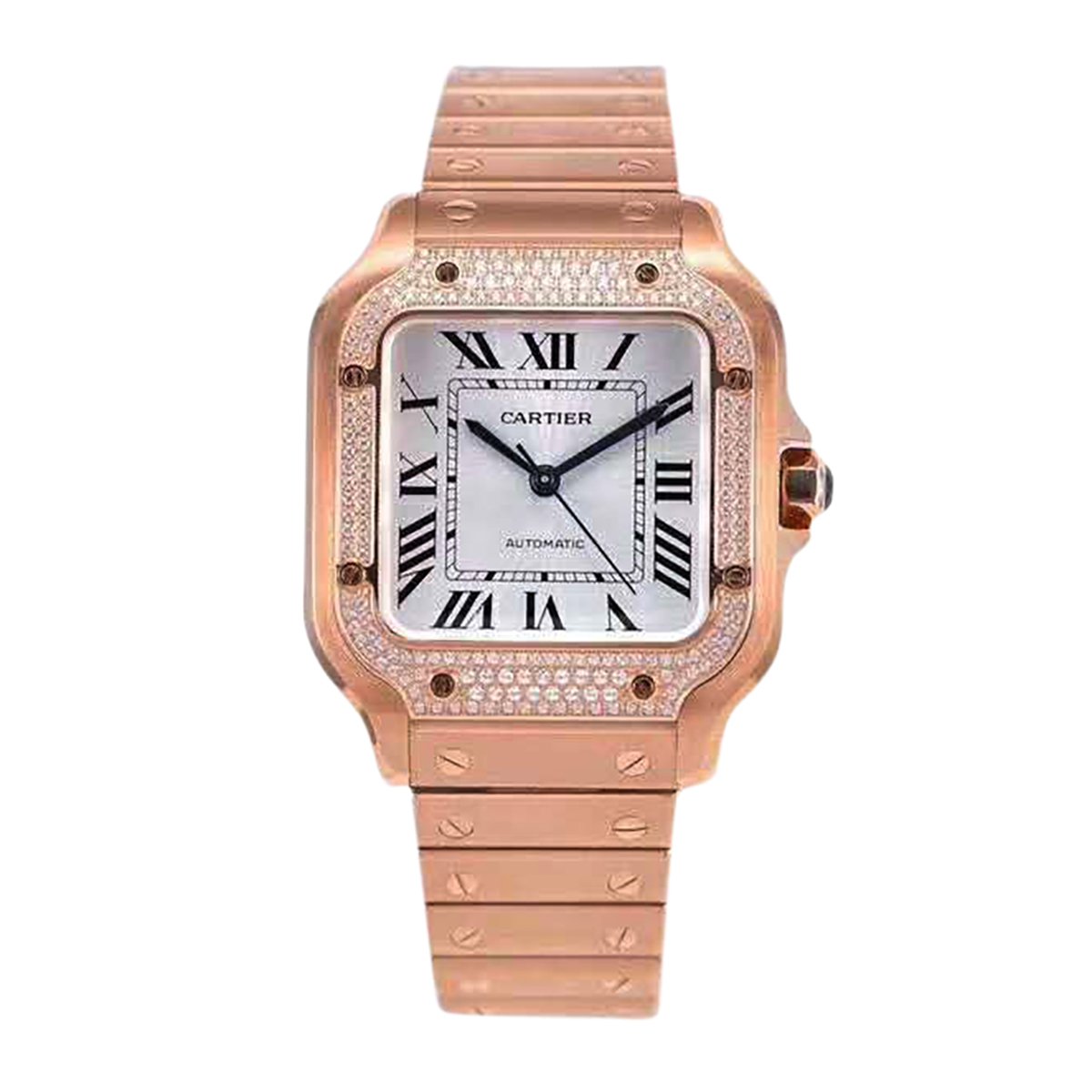 Santos de Ca*t1er White Dial with D1am0nd Bezel in Rose Gold