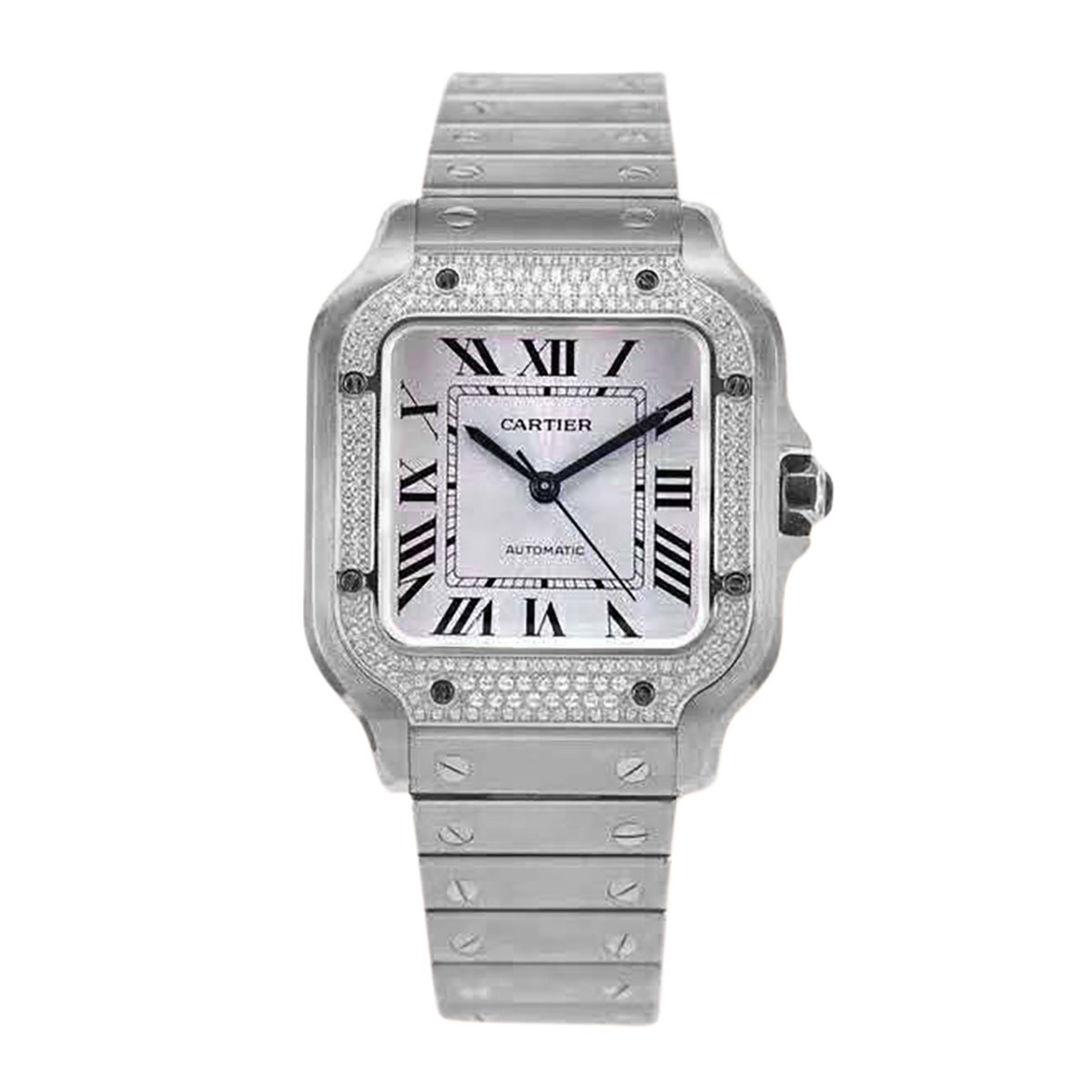 Santos de Ca*t1er White Dial with D1am0nd Bezel in Steel